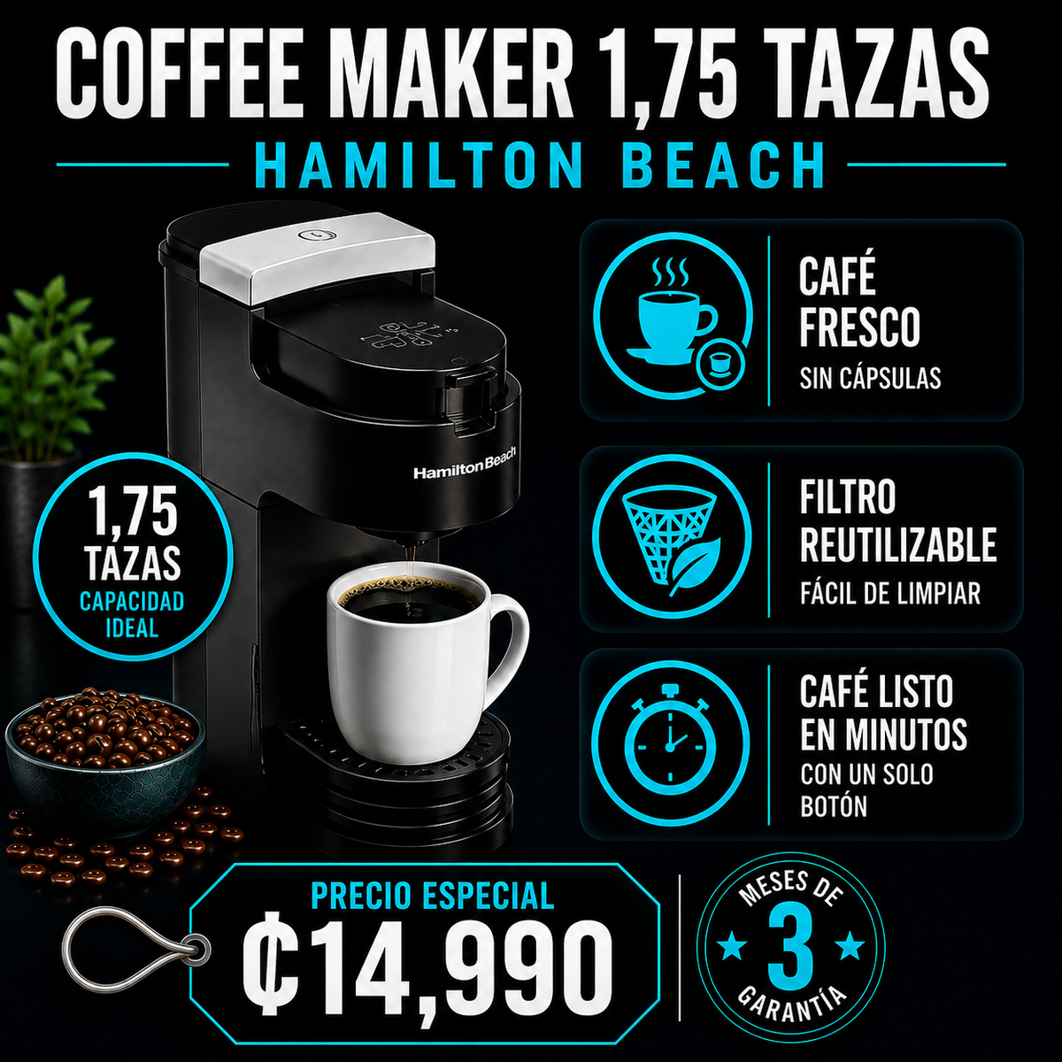 Coffee Maker Personal 1,75 tazas Hamilton Beach