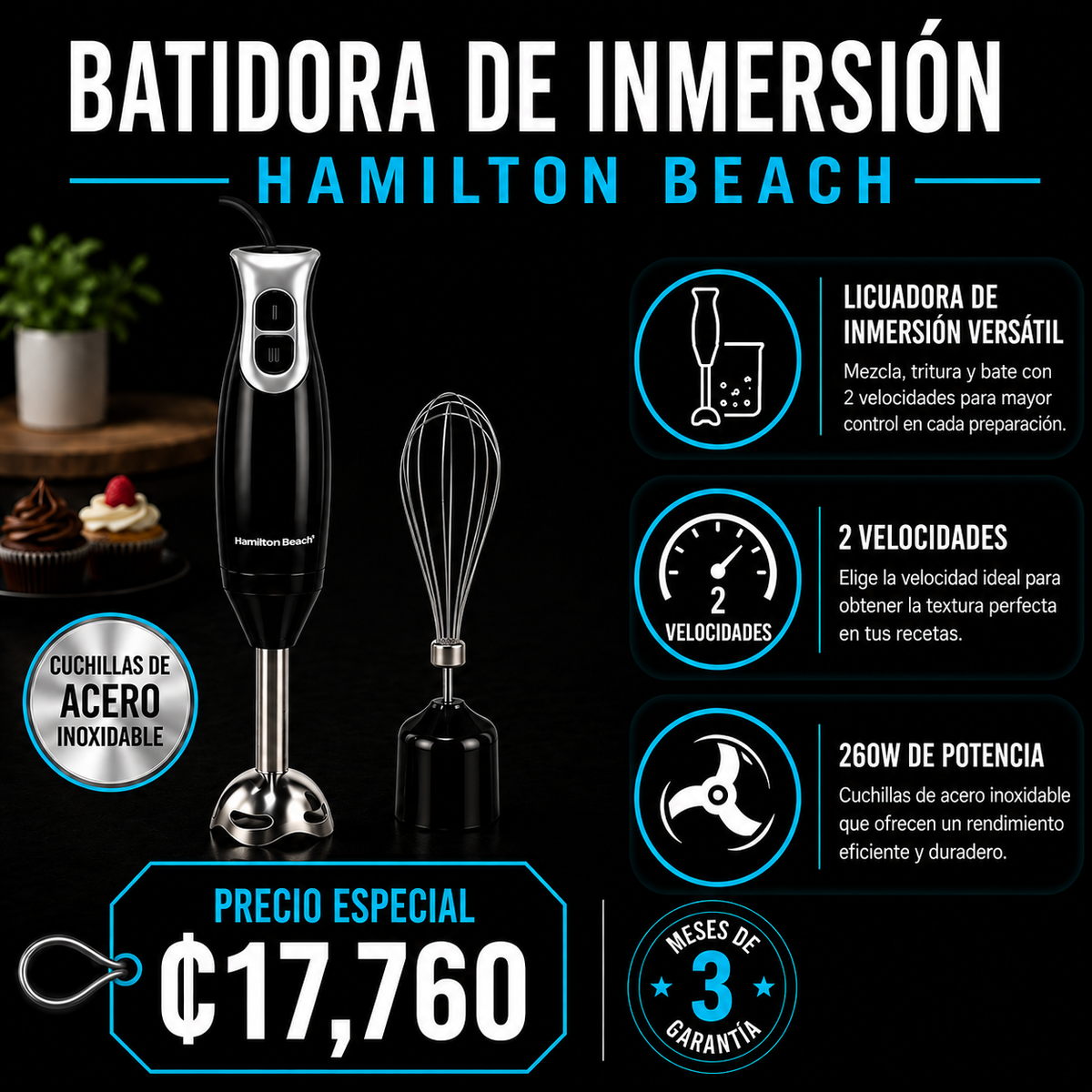 Batidora de inmersión 2 velocidades Hamilton Beach
