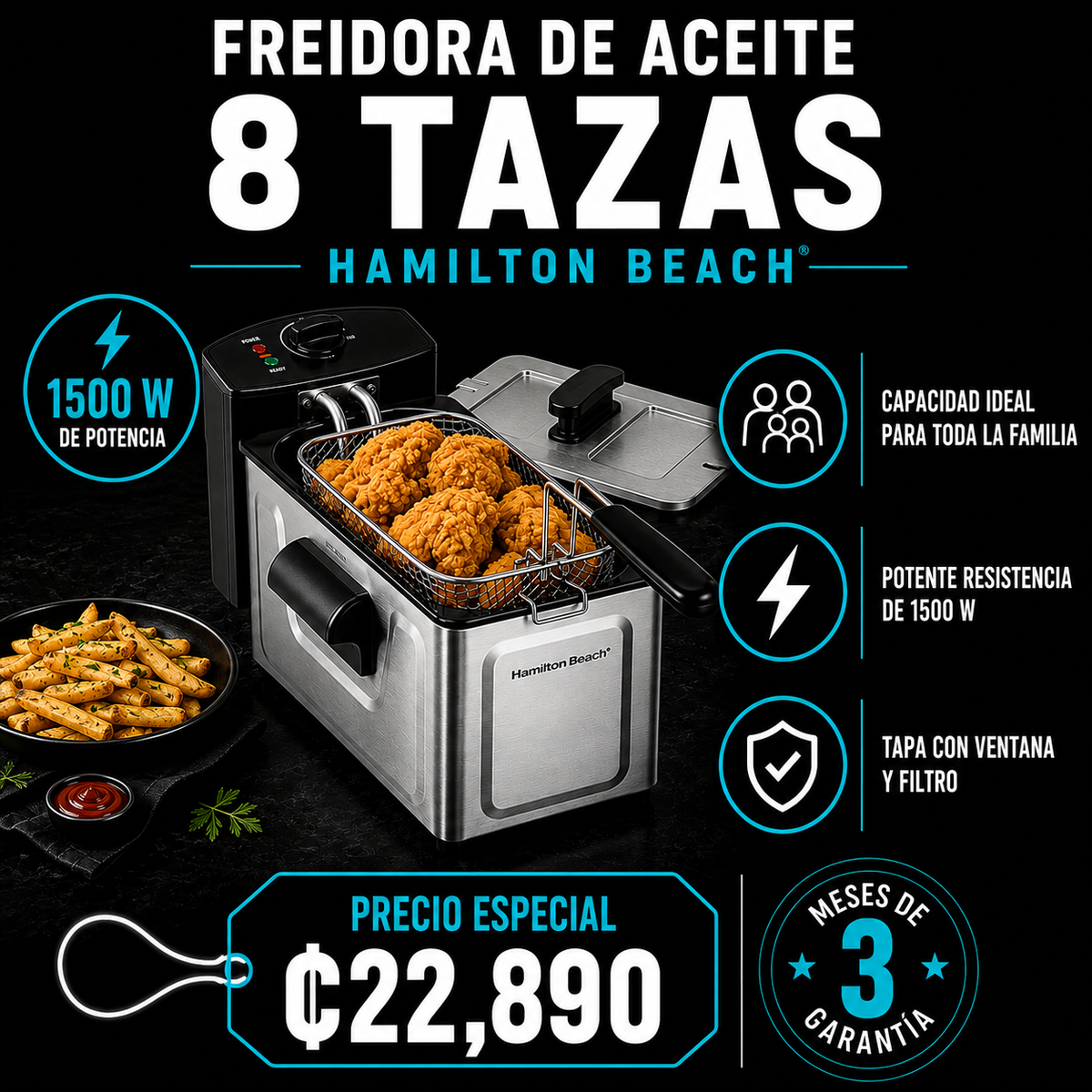 Freidora de aceite 8 tazas 1500W Hamilton Beach