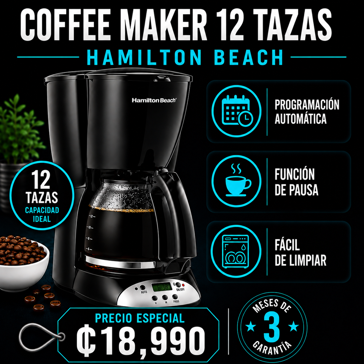 Coffee Maker Digital 12 tazas Hamilton Beach