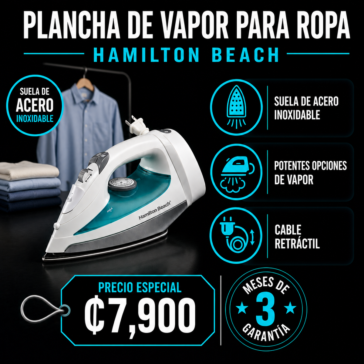 Plancha de vapor para ropa Hamilton Beach
