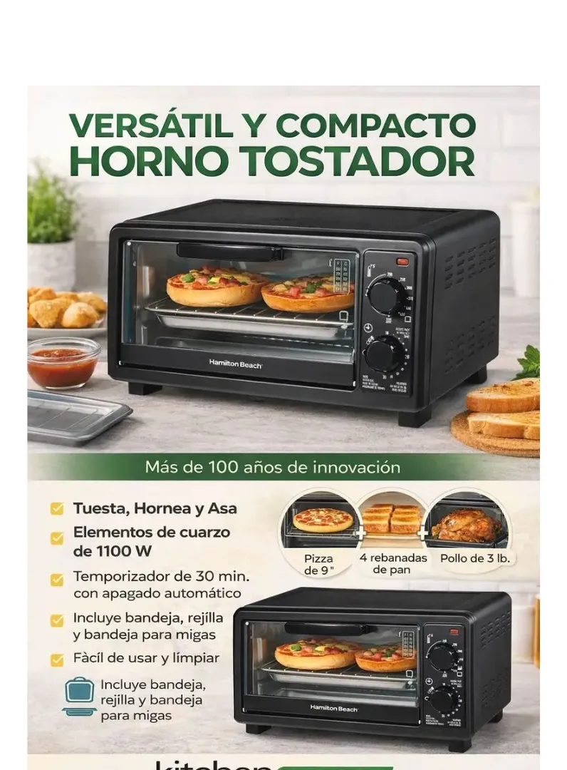 Horno Tostador eléctrico 1100W Hamilton Beach