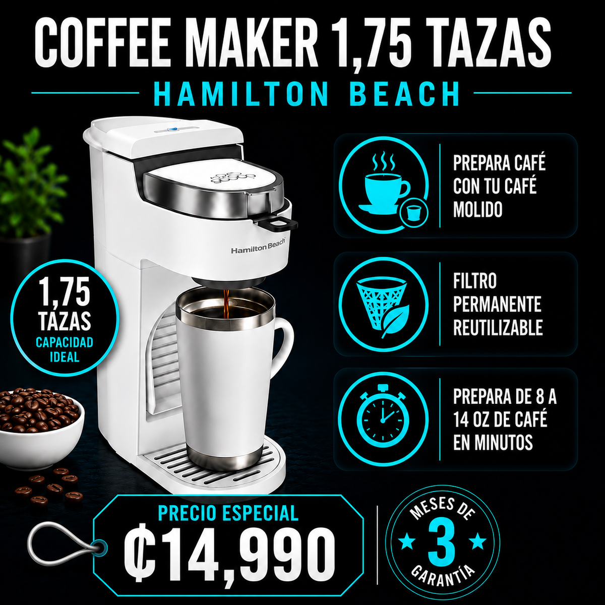 Coffee Maker Personal 1,75 tazas Hamilton Beach