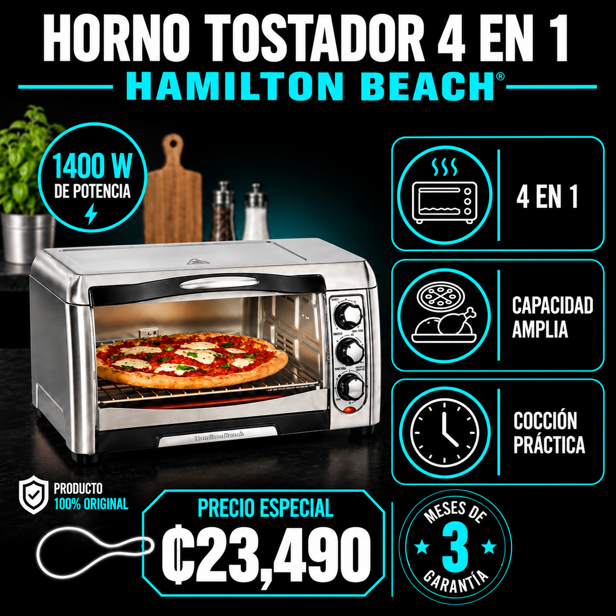 Horno Tostador eléctrico 1400W Hamilton Beach