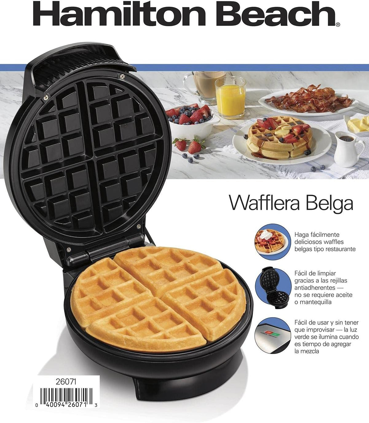 Máquina para hacer waffles 650W Hamilton Beach