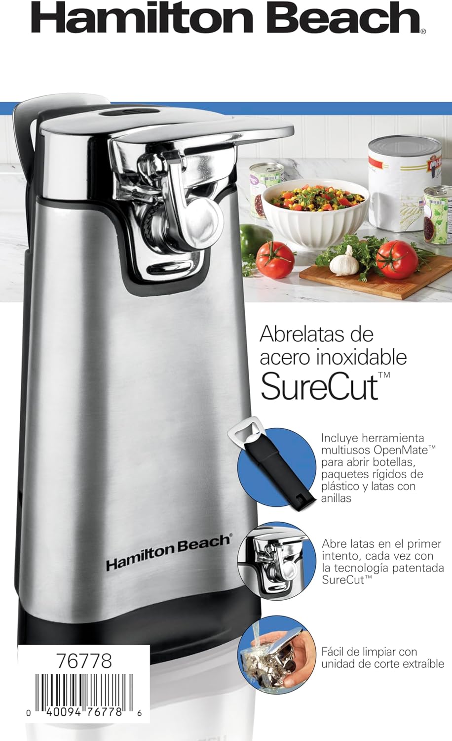 Abrelatas de acero inoxidable Hamilton Beach