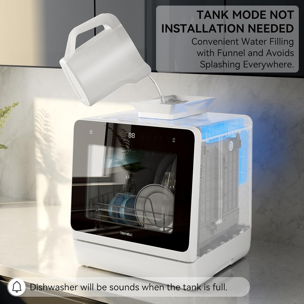 Lavador y Secador de platos Portátil Hermitlux de Encimera con 7 Programas de Lavado