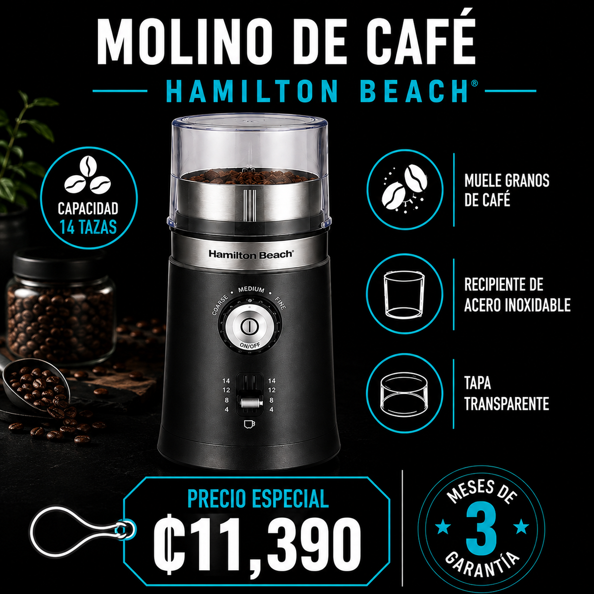 Molino de café 14 tazas Hamilton Beach