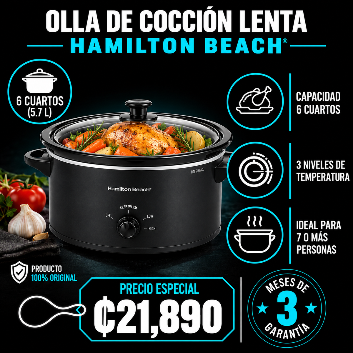 Olla de cocción lenta 5.7L Hamilton Beach