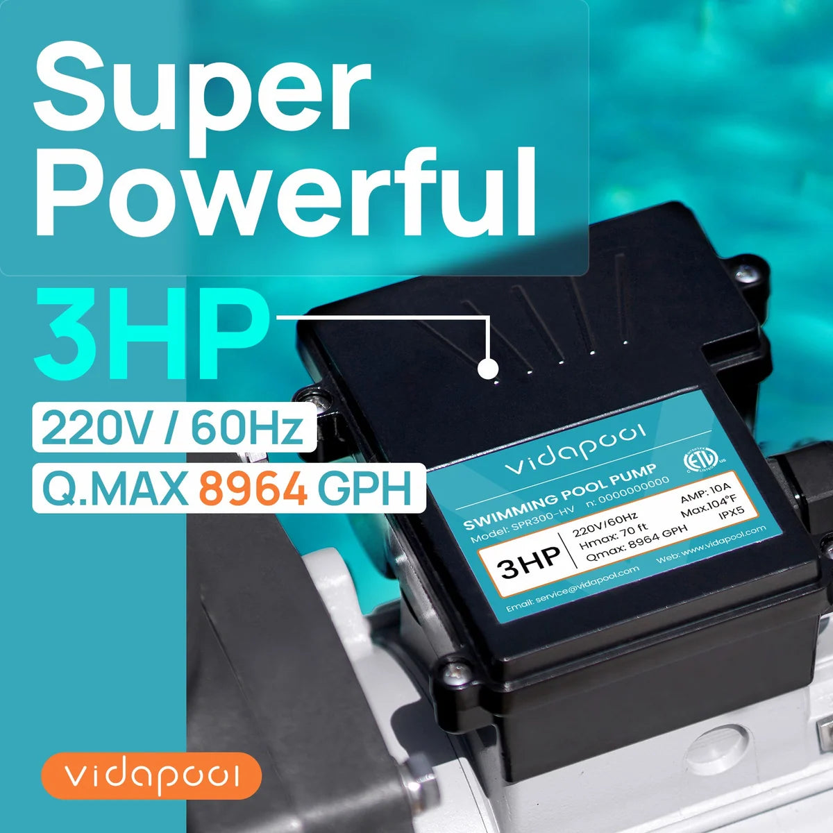 Bomba Inteligente para Piscina 3.0HP de Velocidad Variable con Ahorro Energético VIDAPOOL