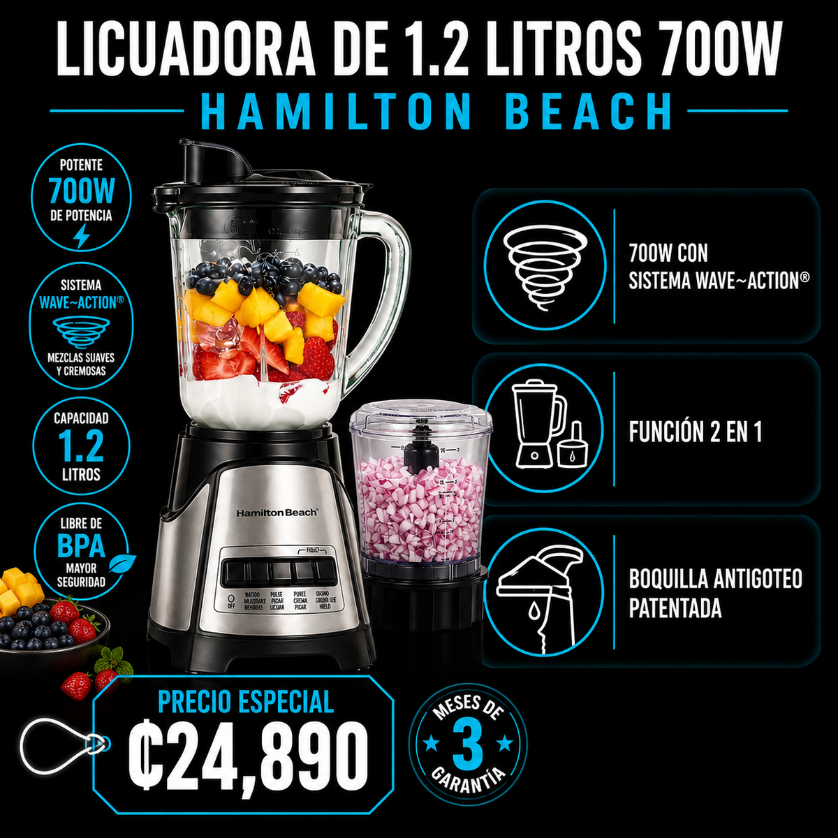 Licuadora 2 en 1 de 1.2 litros 700W Hamilton Beach