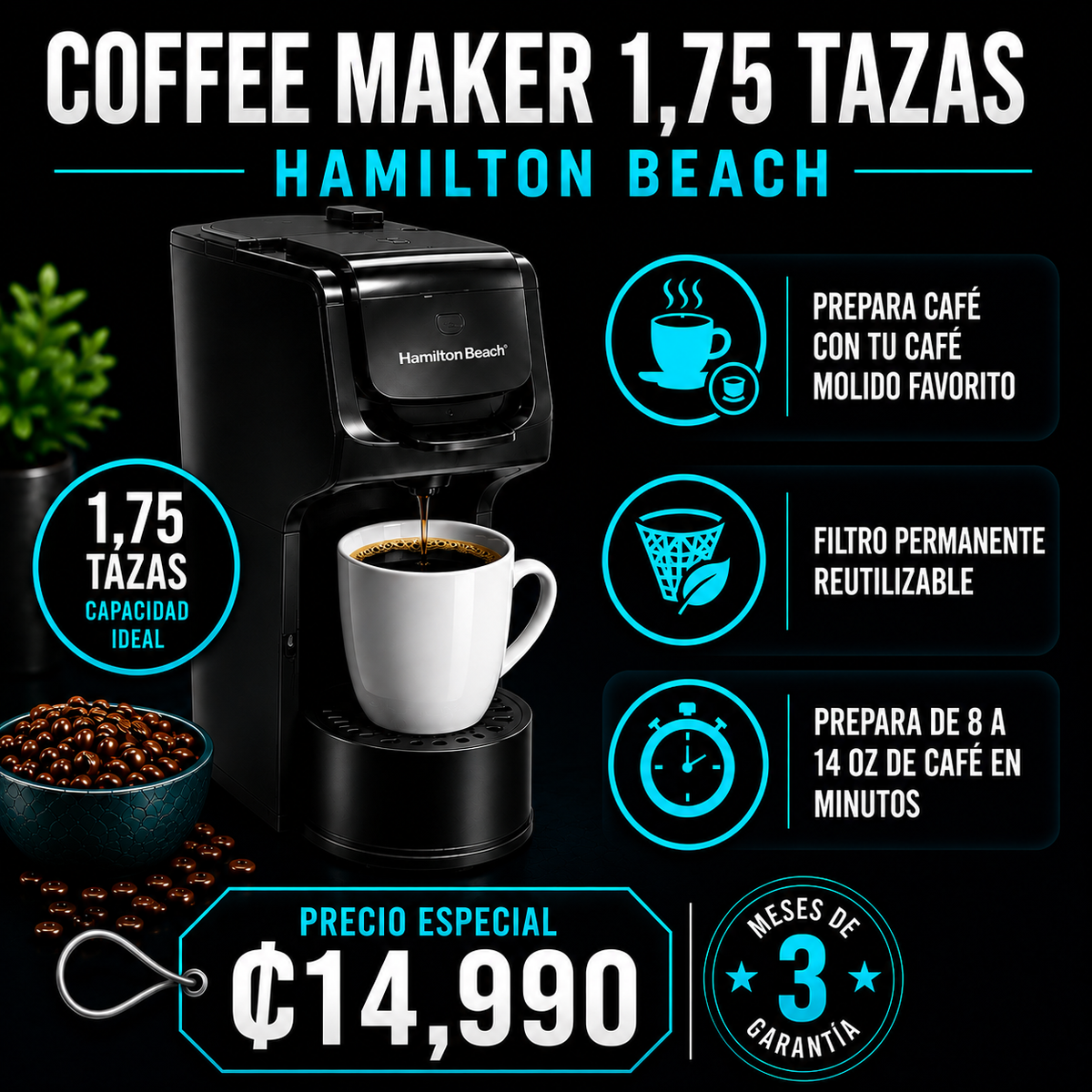 Coffee Maker Personal 1,75 tazas Hamilton Beach
