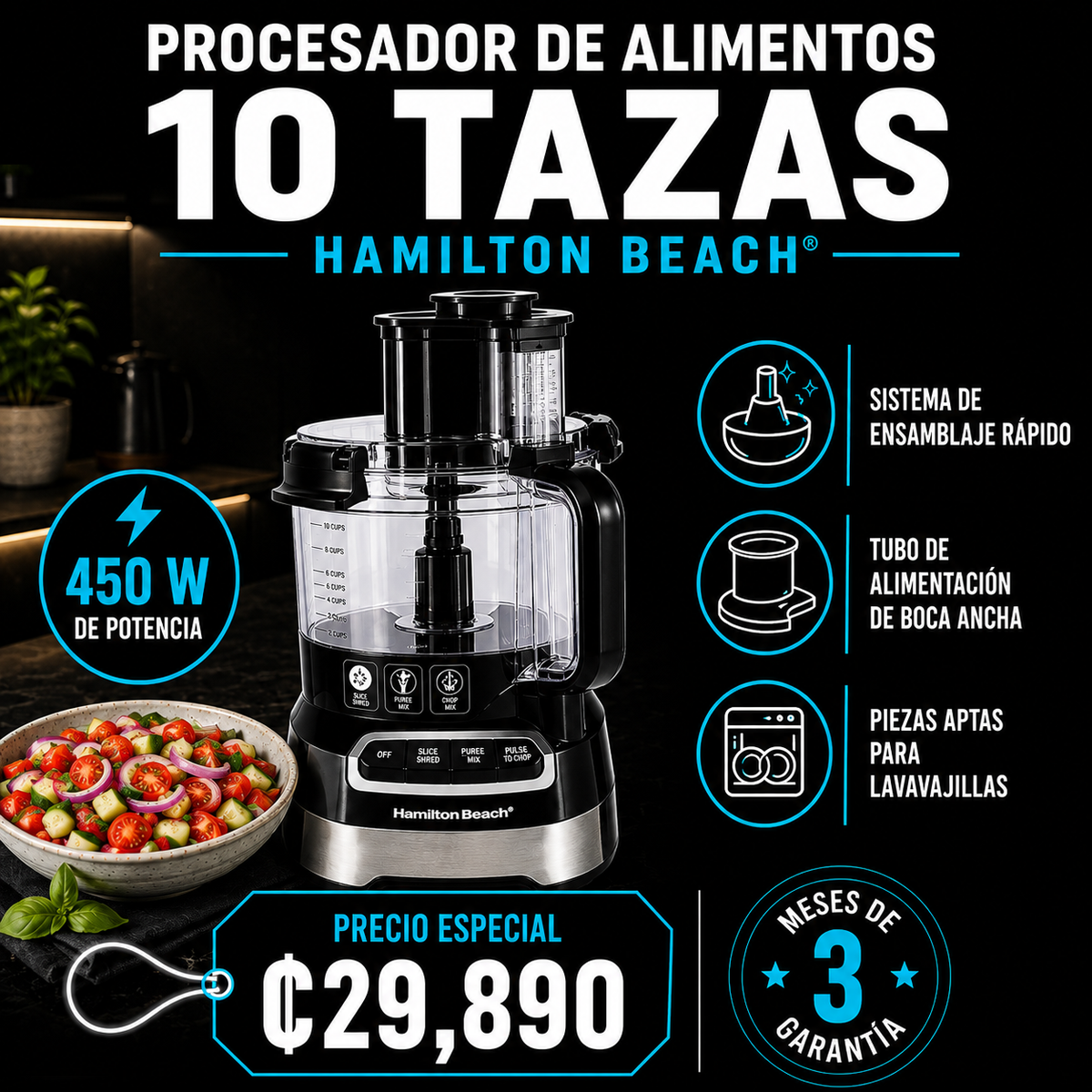 Procesador de alimentos 10 tazas 450W Hamilton Beach