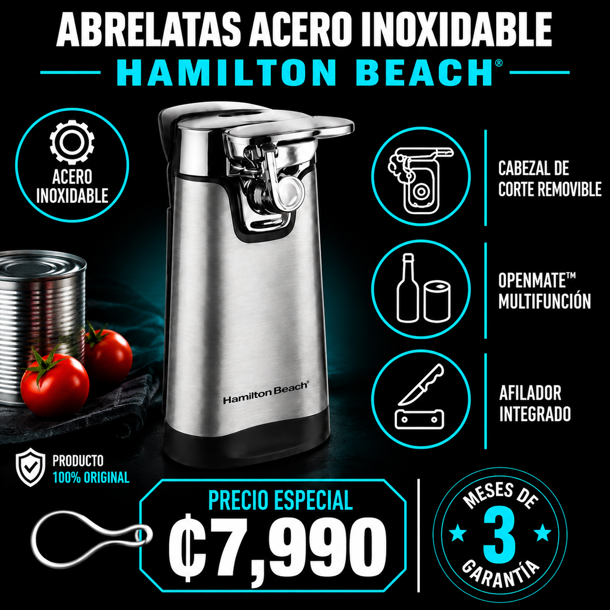 Abrelatas de acero inoxidable Hamilton Beach