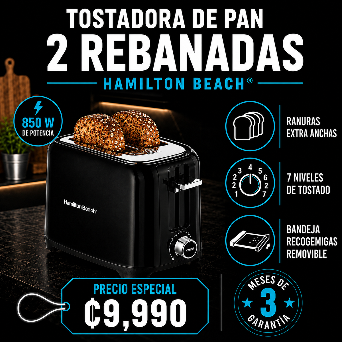Tostadora de pan 2 rebanadas Hamilton Beach