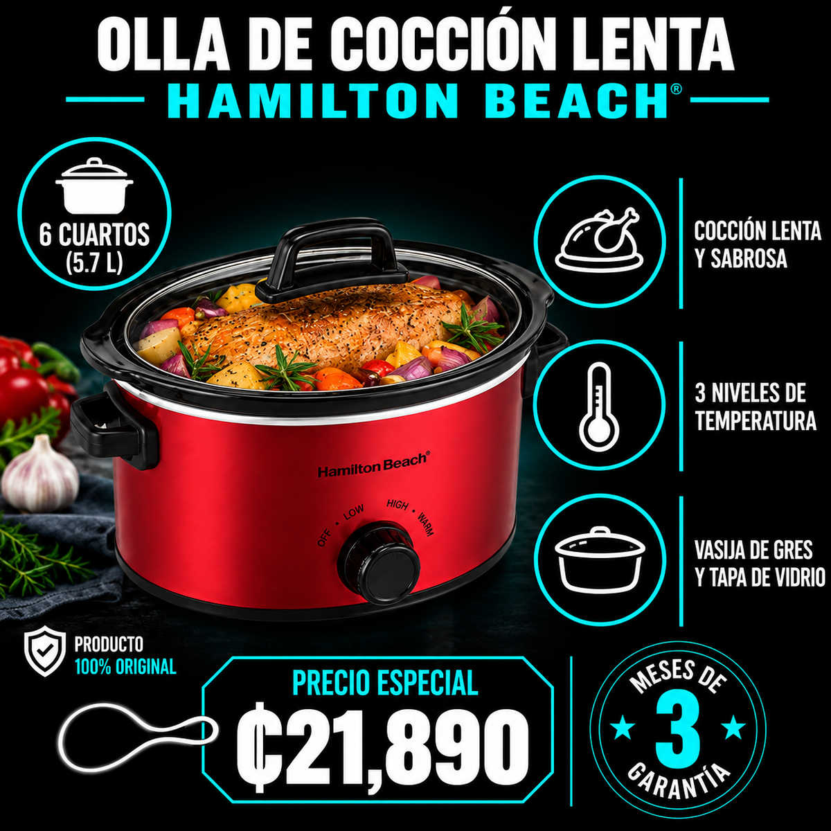 Olla de cocción lenta 5.7L Hamilton Beach