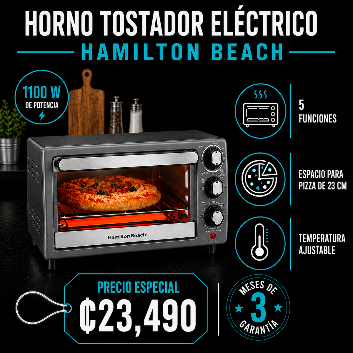 Horno Tostador eléctrico 1100W Hamilton Beach