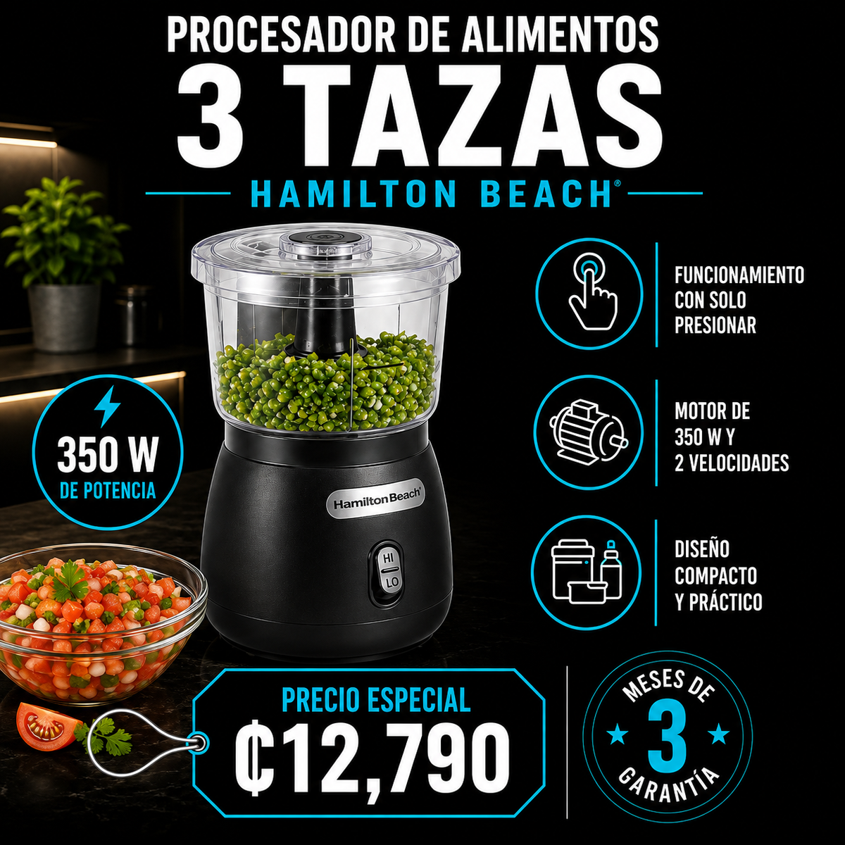 Procesador de alimentos 3 tazas 350W Hamilton Beach