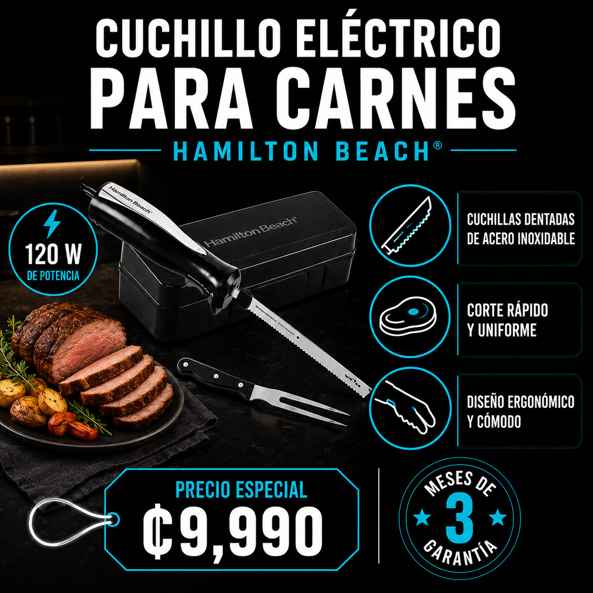 Cuchillo eléctrico para carnes o pan 120W Hamilton Beach