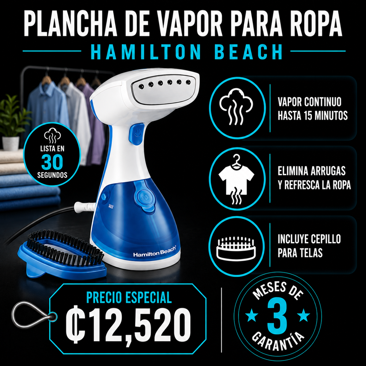 Plancha de vapor para ropa Hamilton Beach