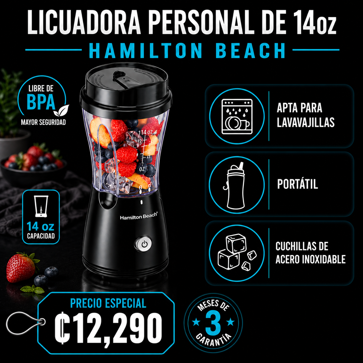 Licuadora personal de 14oz Hamilton Beach