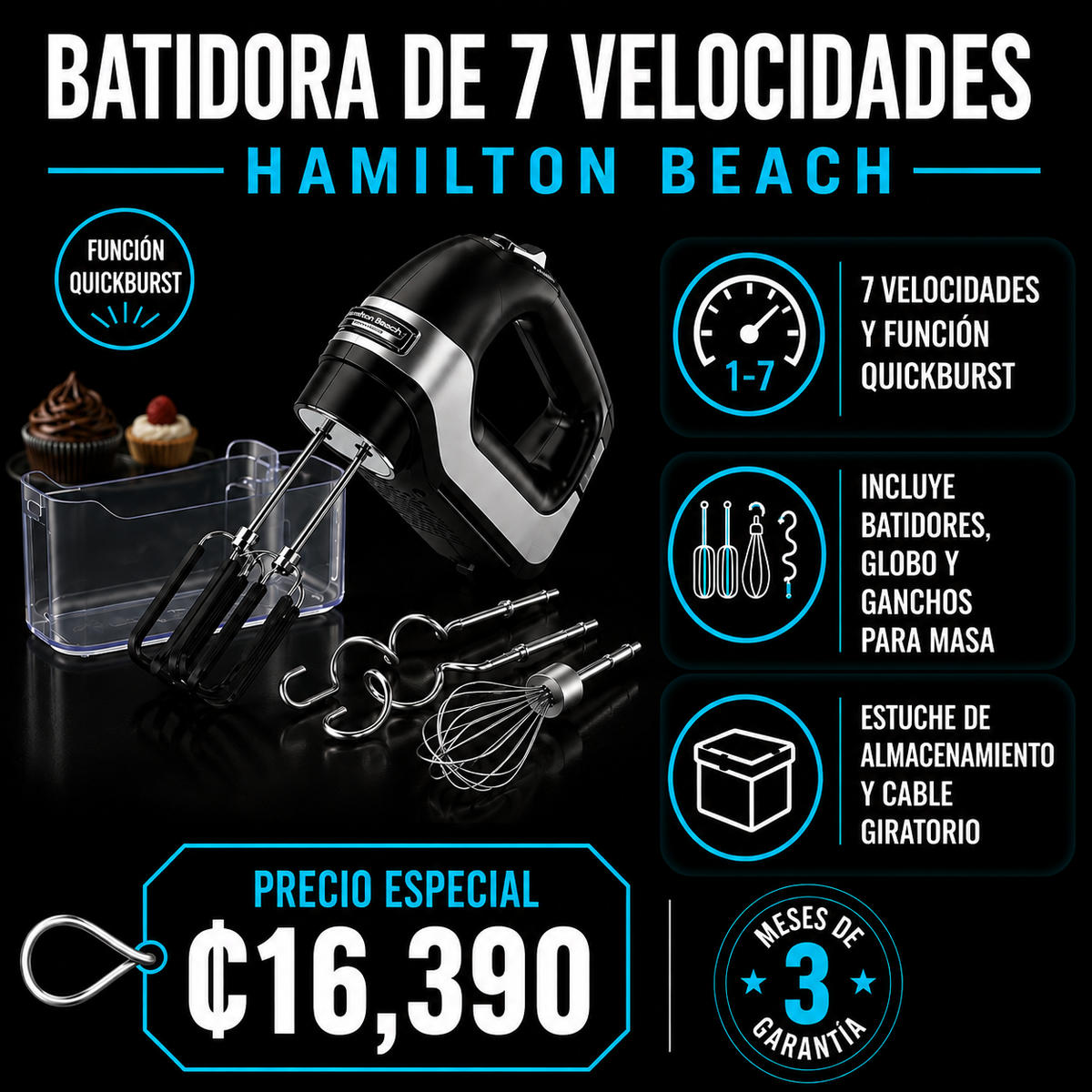 Batidora de mano 7 velocidades Hamilton Beach